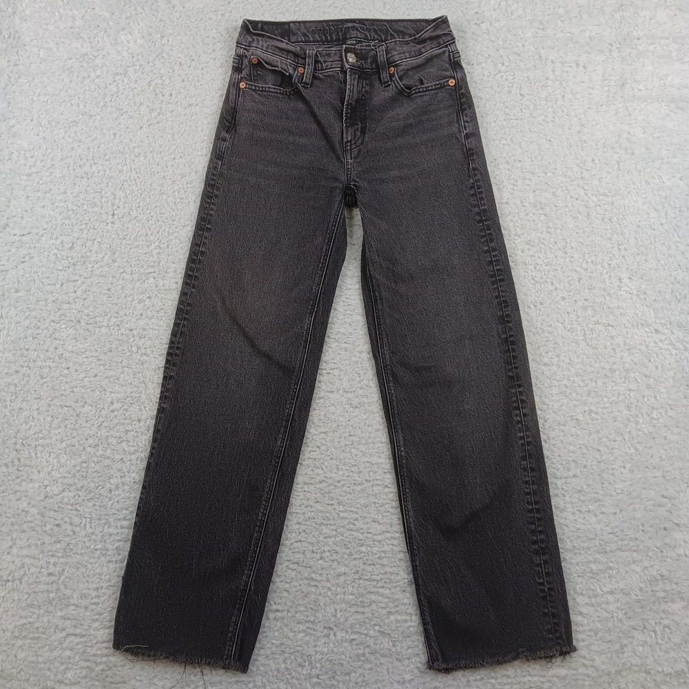 American Eagle Jean Stovepipe Women‎ 00 Black Straight Leg Stretch Raw Hem